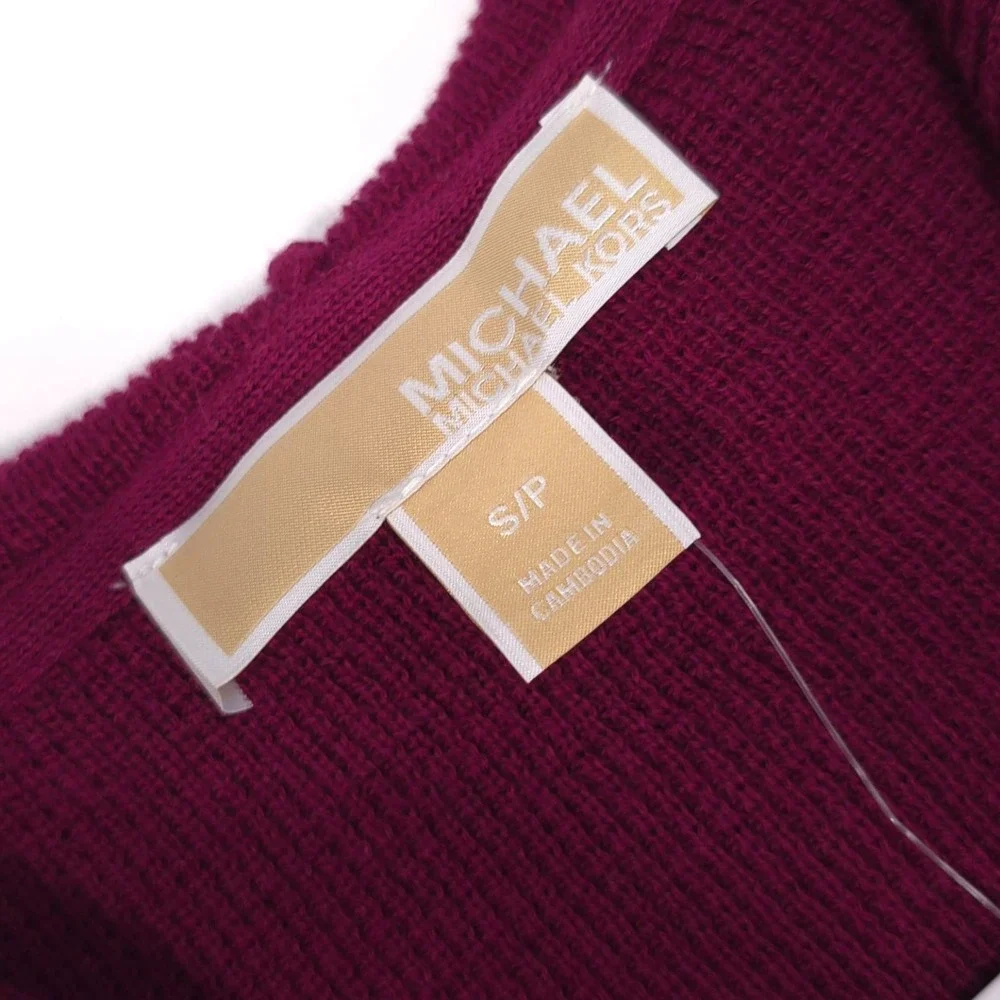 MICHAEL KORS Women's New Sweater SMALL Burgundy Hoodie Waffle Knit QF561C6AP6